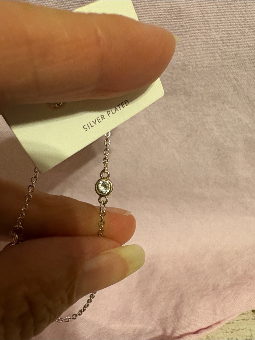 ettika Silver Plated Thin Link Bracelet with single stone